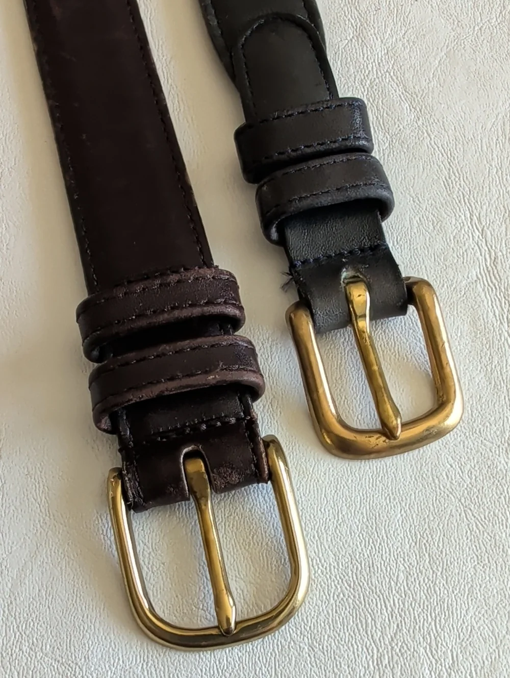 Set Of Two Coach Slim Dark Brown & Navy Leather Belts Brass Hardware Size 30
